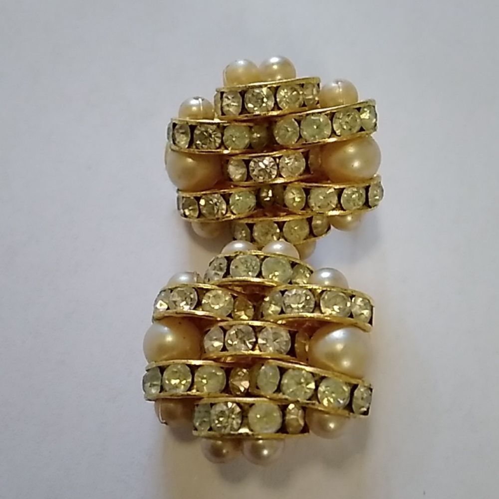 Vintage Clip On Faux Pearl And Rhinestone Earrings